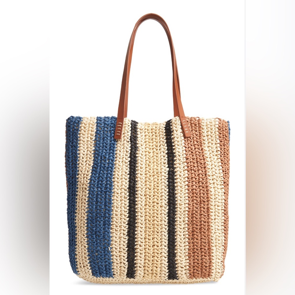 Striped Nordstrom North South Raffia Tote